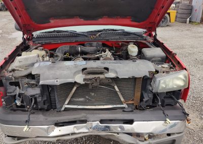 red pickup truck engine bay